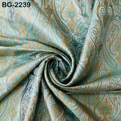 Indian Light Turquoise Brocade by the Yard Sewing Wedding Dress Jacket Blended Silk Banarasi Costume Material Crafting Upholstery Furnishing
