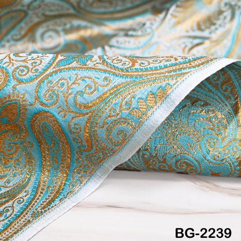 Indian Light Turquoise Brocade by the Yard Sewing Wedding Dress Jacket Blended Silk Banarasi Costume Material Crafting Upholstery Furnishing
