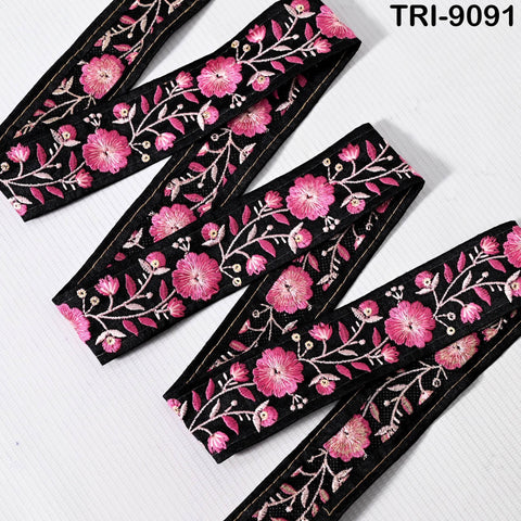 9 Yard Magenta Embroidery Ribbon 4cm Trim Embroidered Indian Sari Embellishments Crafting Tote Bags Trimming Curtains Headbands Saree Border