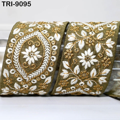 9 Yard Khaki Indian Embellishment Embroidered 5cm Fabric Trim Saree Ribbon Crafting Sewing Embroidery Border Dress Trimmings Beach Tote Bags