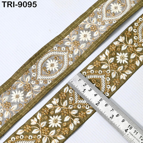 9 Yard Khaki Indian Embellishment Embroidered 5cm Fabric Trim Saree Ribbon Crafting Sewing Embroidery Border Dress Trimmings Beach Tote Bags