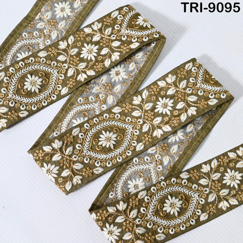 9 Yard Khaki Indian Embellishment Embroidered 5cm Fabric Trim Saree Ribbon Crafting Sewing Embroidery Border Dress Trimmings Beach Tote Bags