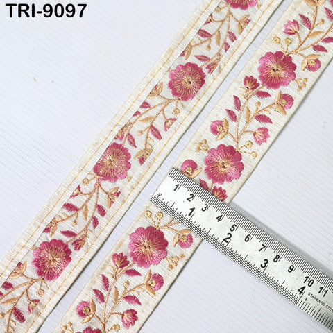 9 Yard Pink Embroidery Ribbon 4cm Trim Embroidered Indian Sari Embellishments Crafting Tote Bags Trimming Curtains Headbands Saree Border