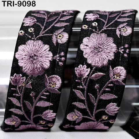 9 Yard Mauve Embroidery Ribbon Trim 4cm Embroidered Indian Sari Embellishments Sewing Crafting Bags Trimming Curtains Shoe Making Dog Collar