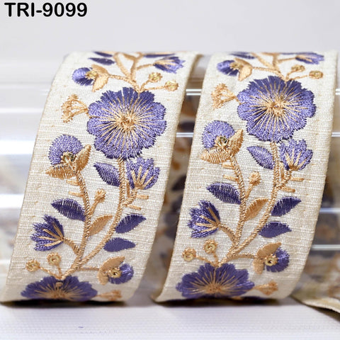 9 Yard Violet Embroidery Ribbon 4cm Trims Embroidered Indian Sari Embellishments Crafting Tote Bags Trimming Curtains Headbands Saree Border
