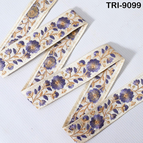 9 Yard Violet Embroidery Ribbon 4cm Trims Embroidered Indian Sari Embellishments Crafting Tote Bags Trimming Curtains Headbands Saree Border