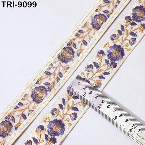 9 Yard Violet Embroidery Ribbon 4cm Trims Embroidered Indian Sari Embellishments Crafting Tote Bags Trimming Curtains Headbands Saree Border