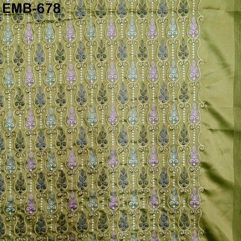 Olive Green Wedding Dress Material Embroidered Fabric by the yard Sewing DIY Crafting Indian Embroidery Victorian Costume Dolls Waistcoats