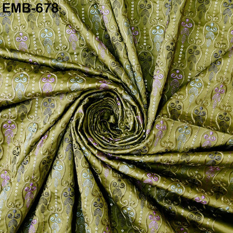 Olive Green Wedding Dress Material Embroidered Fabric by the yard Sewing DIY Crafting Indian Embroidery Victorian Costume Dolls Waistcoats