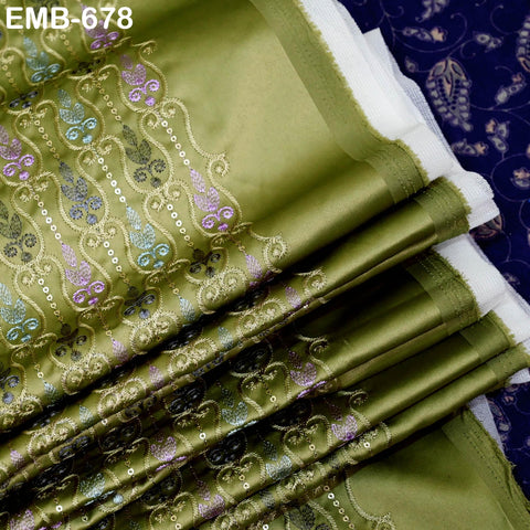 Olive Green Wedding Dress Material Embroidered Fabric by the yard Sewing DIY Crafting Indian Embroidery Victorian Costume Dolls Waistcoats