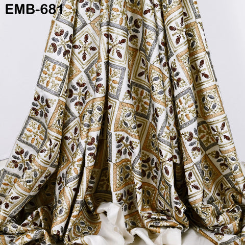 Ivory Wedding Dress Material Embroidered Fabric by the yard Sewing DIY Crafting Indian Embroidery Victorian Costume Dolls Waistcoats