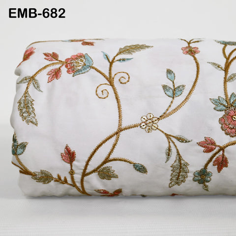 White Embroidered Fabric by the yard Sewing DIY Crafting Embroidery Wedding Costumes Dolls Tote Bag Renaissance Dress Home Decor Upholstery