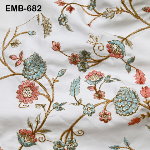 White Embroidered Fabric by the yard Sewing DIY Crafting Embroidery Wedding Costumes Dolls Tote Bag Renaissance Dress Home Decor Upholstery