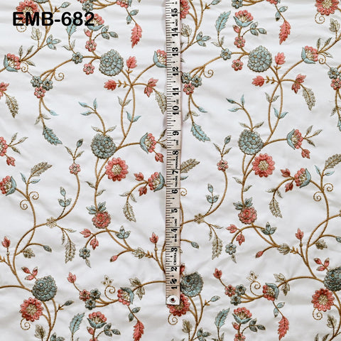 White Embroidered Fabric by the yard Sewing DIY Crafting Embroidery Wedding Costumes Dolls Tote Bag Renaissance Dress Home Decor Upholstery