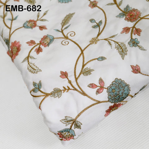 White Embroidered Fabric by the yard Sewing DIY Crafting Embroidery Wedding Costumes Dolls Tote Bag Renaissance Dress Home Decor Upholstery