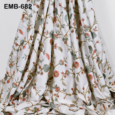 White Embroidered Fabric by the yard Sewing DIY Crafting Embroidery Wedding Costumes Dolls Tote Bag Renaissance Dress Home Decor Upholstery