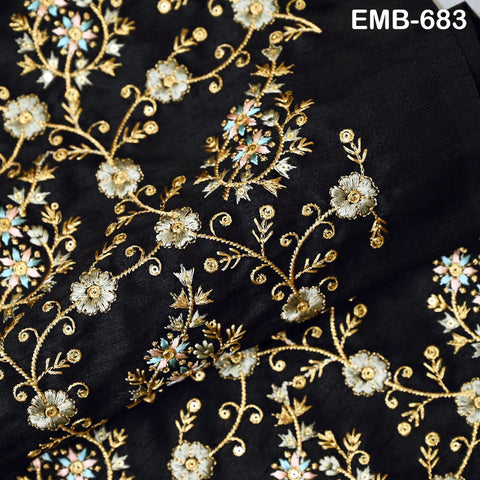 Indian Black Embroidered Fabric by the yard Sewing Crafting Wedding Dress Embroidery Costumes Blouses Mid Length Coats Short Jackets Curtain