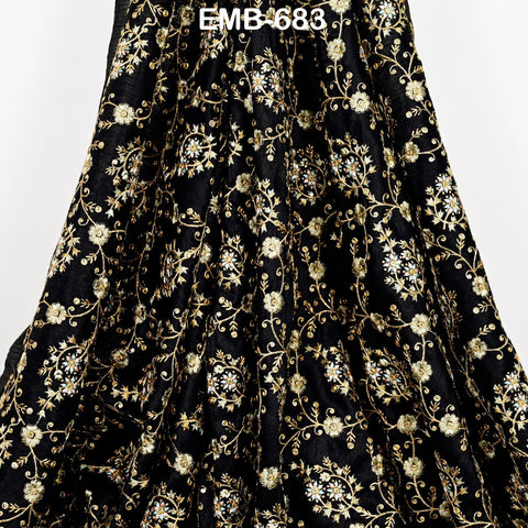 Indian Black Embroidered Fabric by the yard Sewing Crafting Wedding Dress Embroidery Costumes Blouses Mid Length Coats Short Jackets Curtain