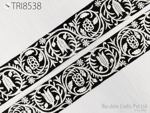 9 Yard Black 65mm Sari Border Embroidery Trims Tape Embroidered Saree Ribbons Embellish Sewing Costumes Crafting Hair Bands Straps Tote Bags