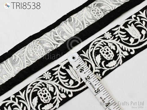 9 Yard Black 65mm Sari Border Embroidery Trims Tape Embroidered Saree Ribbons Embellish Sewing Costumes Crafting Hair Bands Straps Tote Bags