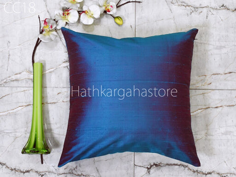 Iridescent Blue Red Dupioni Pure Silk Pillowcase Cushion Cover Handmade Throw Pillow Decorative Home Decor House Warming Bridal Wedding Gift
