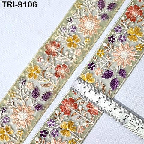 9 Yard Floral Embroidery Ribbon 6cm for Kids DIY Crafting Sewing Costumes Dog Collar Tote Bags, Lampshades Holidays Decor Indian Embroidered