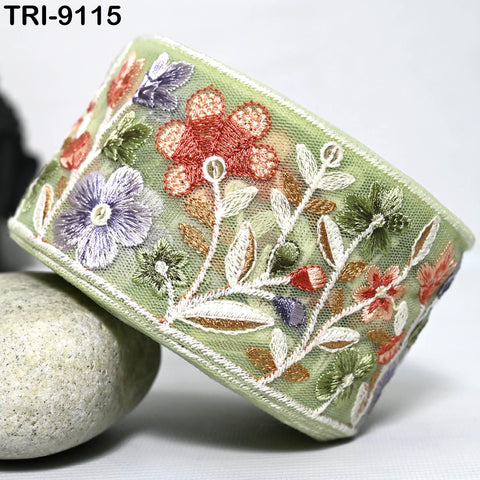 3 Yard Floral Embroidery Ribbon for Kids DIY Crafting Sewing Costumes Beach Tote Bags, Hats Lampshades Holiday Decor Indian Embroidered 65mm