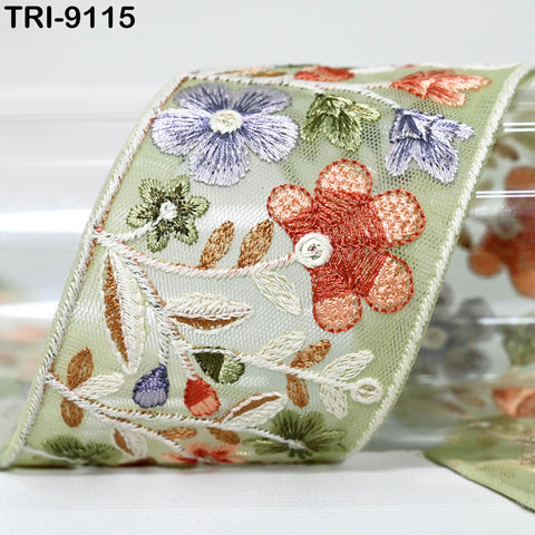 3 Yard Floral Embroidery Ribbon for Kids DIY Crafting Sewing Costumes Beach Tote Bags, Hats Lampshades Holiday Decor Indian Embroidered 65mm