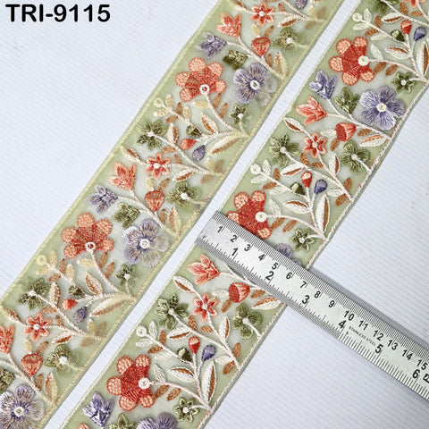 3 Yard Floral Embroidery Ribbon for Kids DIY Crafting Sewing Costumes Beach Tote Bags, Hats Lampshades Holiday Decor Indian Embroidered 65mm