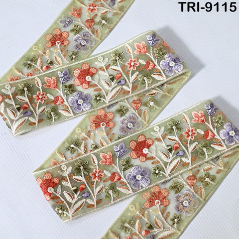3 Yard Floral Embroidery Ribbon for Kids DIY Crafting Sewing Costumes Beach Tote Bags, Hats Lampshades Holiday Decor Indian Embroidered 65mm
