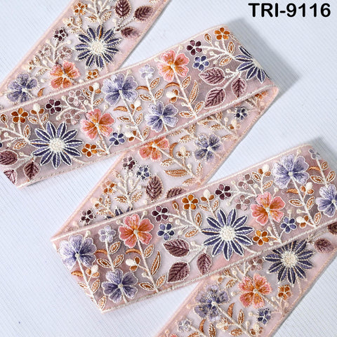 9 Yard Floral Embroidery Ribbon 6cm DIY Crafting Sewing Costumes Shoes making, Tote Bags, Lampshades Holidays Decor Indian Embroidered Lace