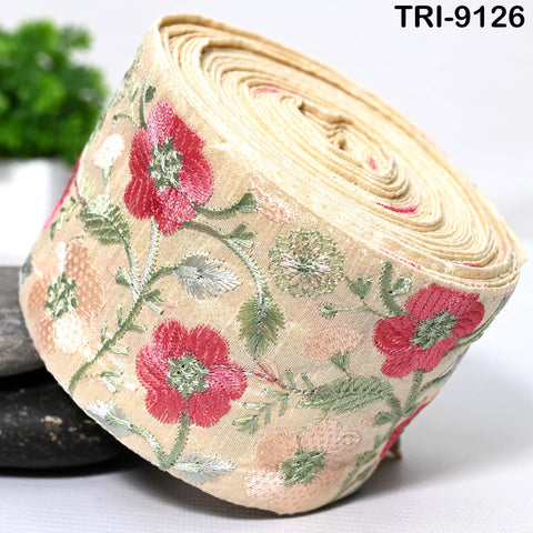 3 Yard Embroidered 8cm Trim Dress Indian Lehenga Sari Border DIY Crafting Saree Sewing Decorative Beach Bags Trimmings Ribbons Home Decor