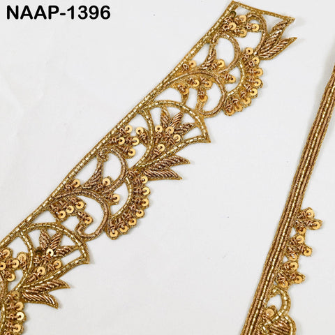 Antique Golden Embroidered Sew-On Neckline Patch with Sleeves - Handcrafted Indian Brass Artwork for DIY Garments, Dress, Sari, Suit Lehenga