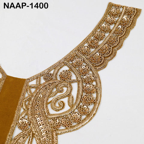 Exclusive Handcrafted Gold Zardosi Neck Patch - Embroidered Decorative Neckline Patch for Party Wear Gown - 1 Piece Indian Appliques & patch