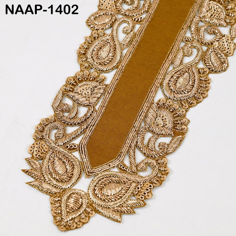 New Gold Zardozi Neck Patch - Sequin Embellished Cutwork & Embroidered Applique for Neckline - Sew-On Handcrafted Indian Decorative Patches