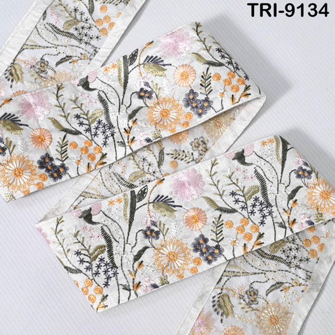 3 Yard Embroidered 8cm Trim Dress Indian Lehenga Sari Border DIY Crafting Saree Sewing Decorative Beach Bags Trimmings Ribbons Home Decor