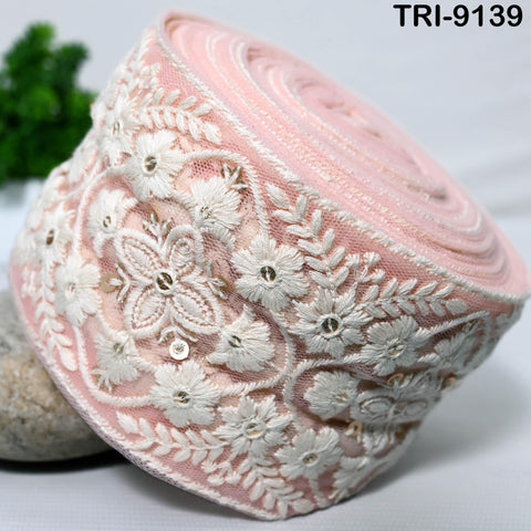 3 Yard Indian Embroidery Trim Embellishment Sari Border Embroidered Saree Ribbon Cushions Home Décor Sewing Clothing Costumes Trimmings 8cm