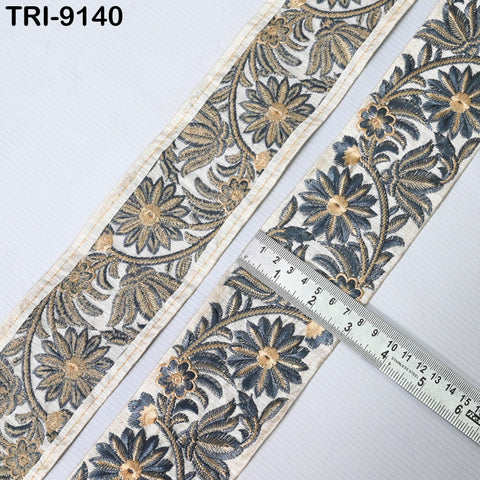 9 Yard Grey Indian Embroidery 75mm Trim Drapery Embellishments Beach Hats Bag Saree Ribbon Borders DIY Crafting Sewing Home Decor Curtains