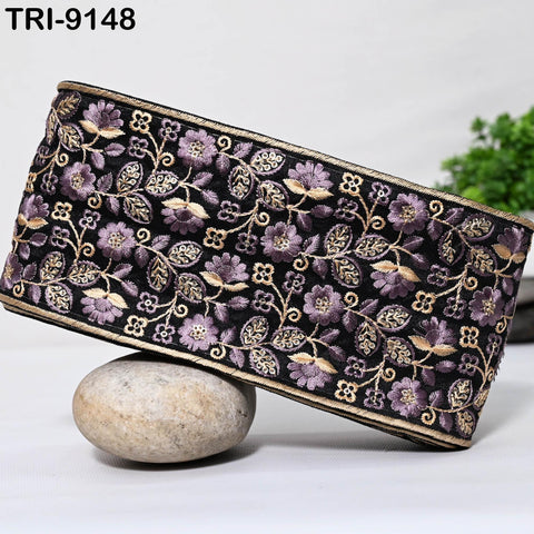 9 Yard Mauve Embroidery Ribbons 10cm Trim Indian Embroidery Laces | Sari Border Saree | DIY Crafting Beach Bag Decorative Trimmings Tapes