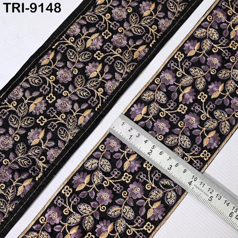 9 Yard Mauve Embroidery Ribbons 10cm Trim Indian Embroidery Laces | Sari Border Saree | DIY Crafting Beach Bag Decorative Trimmings Tapes