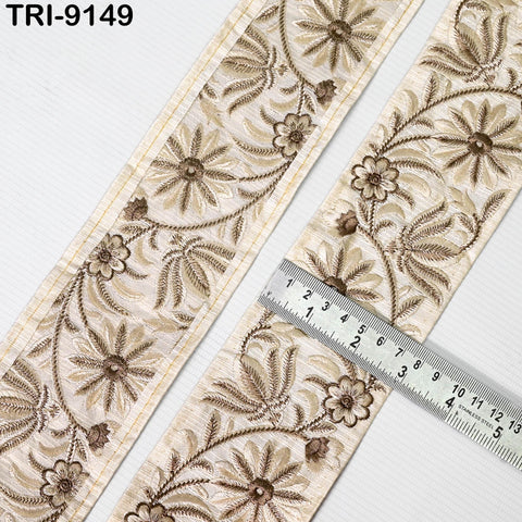 9 Yard Brown Indian Embroidery Trim 75mm Drapery Embellishments Beach Hats Bag Saree Ribbon Borders DIY Crafting Sewing Home Decor Curtains