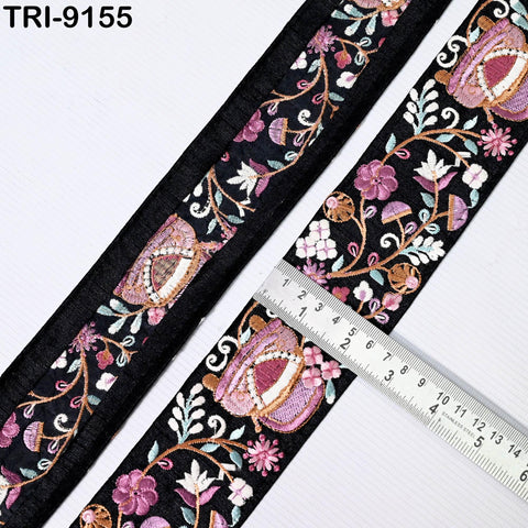 9 Yard Teal Floral 6cm Beach Bags Home Decor Embellishments Drapery Embroidered Fabric Trim Saree Border DIY Crafting Sewing Sari Ribbon