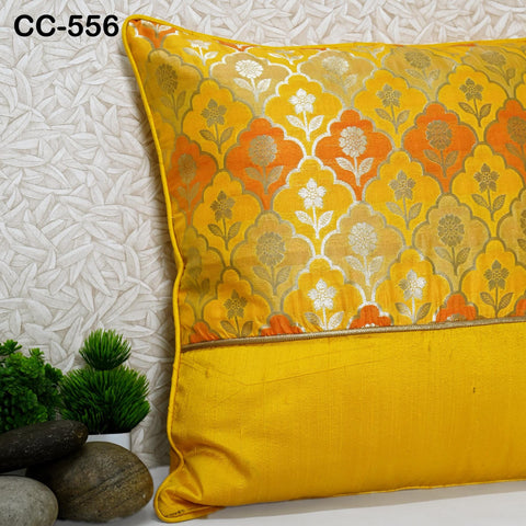 Handmade Gold Brocade Cushion Cover: Pure Silk Pillowcase