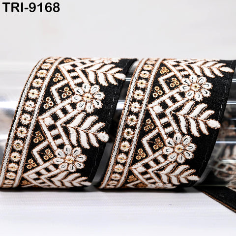 9 Yard Embroidery Trims Ribbon 55mm Black Embroidered Decorative Indian Embellishment Tapes DIY Crafting Clutches Sewing Dog Collar Tote Bag