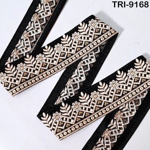 9 Yard Embroidery Trims Ribbon 55mm Black Embroidered Decorative Indian Embellishment Tapes DIY Crafting Clutches Sewing Dog Collar Tote Bag