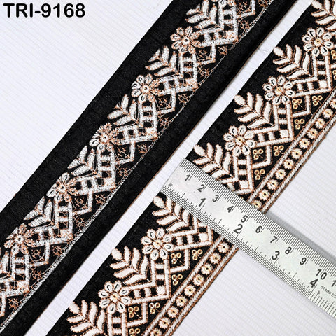 9 Yard Embroidery Trims Ribbon 55mm Black Embroidered Decorative Indian Embellishment Tapes DIY Crafting Clutches Sewing Dog Collar Tote Bag