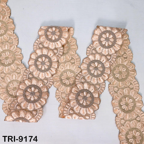 3 Yard Peach Indian Embroidery Trim 8cm Ribbon Embroidered Wedding Sari lehenga Border Saree Sewing Crafting Wall Decor Curtains Headbands