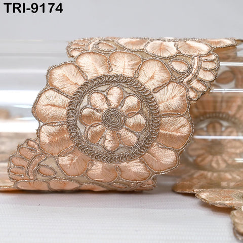 9 Yard Peach Indian Embroidery Trim 7cm Ribbon Embroidered Wedding Sari lehenga Border Saree Sewing Crafting Wall Decor Curtains Headbands