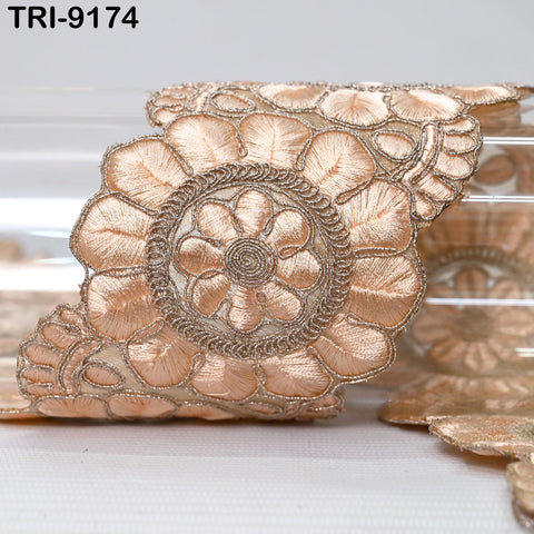 3 Yard Peach Indian Embroidery Trim 8cm Ribbon Embroidered Wedding Sari lehenga Border Saree Sewing Crafting Wall Decor Curtains Headbands