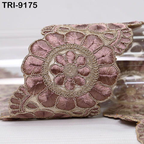 3 Yard Brown Indian Embroidery Trim 8cm Ribbon Embroidered Wedding Sari lehenga Border Saree Sewing Crafting Wall Decor Curtains Headbands